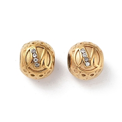 Letter M Ионное покрытие (ip) 304 европейские бусины со стразами из нержавеющей стали, круглый крупные бусины отверстие, реальный 18 k позолоченный, круглый с письмом, Буква М, 11x10 мм, отверстие : 4 мм