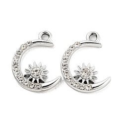 Платина Подвески со стразами из сплава с УФ-покрытием, луна со звездными чарами, платина, 17x13x3 мм, отверстие : 1.6 мм