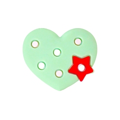 Pale Green Heart with Star Food Grade Eco-Friendly Silicone Focal Beads, Pale Green, 11mm