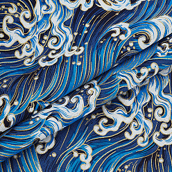 Bleu Tissu de coton à motif ondulé, pour accessoires de vêtement, bleu, 1500x0.2mm, 2 m / pc