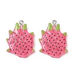 Питайи Подвески из непрозрачной смолы с фруктовой тематикой, окрашенные распылением, имитация еды, с платиновыми тоновыми железными петлями, питайи, 33x24x5.5 мм, отверстие : 2 мм