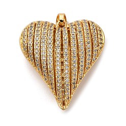 Настоящее золото 18K Латунные микропаве прозрачные подвески с фианитом, сердце прелести, стойки покрытие, прочное покрытие, без кадмия и без свинца, реальный 18 k позолоченный, 33.5x30x11.5 мм, отверстие : 4x5 мм
