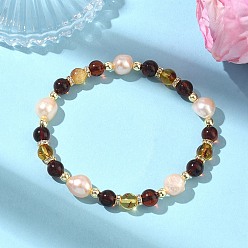 (52) Непрозрачная лаванда Эластичные браслеты для женщин из натурального пресноводного жемчуга и янтаря., круглые, С немагнитным синтетическим гематитом, разноцветные, бусины : 6.5 мм, внутренний диаметр: 1.97 дюйм (5 см)