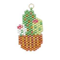 Зеленый Подвески в виде кактусов из стеклянных бус, с 304 кольцами из нержавеющей стали, реальный 18 k позолоченный, зелёные, 31.5x18x2 мм, отверстие : 3 мм