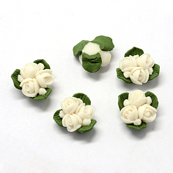 Blumenweiß Handgemachte Porzellan Cabochons, China Clay Perlen, Blume, Blumenweiß, 15.5~17.5x15~17x8~9 mm