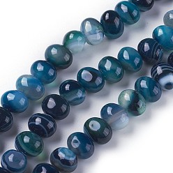 Marine Blue Dyed Natural Banded Agate Beads Strands, Oval, Marine Blue, 11~12x8.5~9.5mm, Hole: 1.2mm, about 41pcs/strand, 14.6 inch(37.1cm)