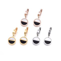 (52) Непрозрачная лаванда 304 серьги из нержавеющей стали из нержавеющей стали, с оболочкой, плоско-круглые, разноцветные, 31 мм, Кулон : 16.5x13x2 мм, штифты : 1 мм