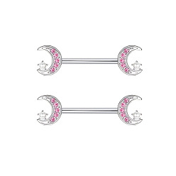 Pink 316l хирургические кольца для сосков из нержавеющей стали, с кубического циркония, цвет нержавеющей стали, розовые, 16 мм