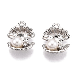 Платина Стойки подвески обшивки сплава, с абс пластмассовой имитационной жемчужиной, формы раковины, платина, 16x13x6 мм, отверстие : 1.6 мм