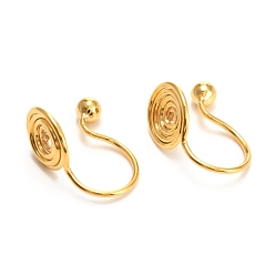 Golden Brass Spiral Pad Cuff Earrings, Wire Wrap Jewelry for Non-pierced Ears, Golden, 13x8mm, Bead: 3mm