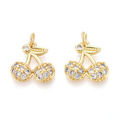 Настоящее золото 18K Латунные микро проложить кубического циркония подвески, без кадмия, без никеля и без свинца, вишня, с целью перехода в кольце, реальный 18 k позолоченный, 15.5x15x3 мм, отверстие : 3 мм