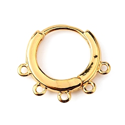 Real 18K Gold Plated Brass Hoop Earrng Findings, with 6 Horizontal Loops, Ring, Real 18K Gold Plated, 10 Gauge, 15x18x2.5mm, Hole: 1mm, Pin: 1mm