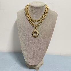 Золотой CCB пластиковое кольцо-подвеска сплав кабельная цепь двухслойные ожерелья для женщин, золотые, 14.57~17.72 дюйм (37~45 см), 2 шт / комплект