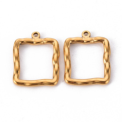 Золотой 304 подвески из нержавеющей стали из нержавеющей стали, для diy уф смолы, эпоксидная смола, Прессованные цветочные украшения, квадратный, золотые, 25.5x20.5x3 мм, отверстие : 1.8 мм