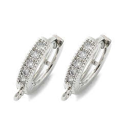 Платинированный Латунные серьги-обручи, Реальная платина, с кубического циркония, без свинца и без кадмия, 15x2.5x13.5 мм, отверстия: 1.5 мм, штифты: 0.9 мм