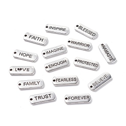 Platinum (Defective Closeout Sale: Blister) Tibetan Style Alloy Inspirational Message Pendants, Rectangle with Word, Platinum, 21x8x2mm, Hole: 1.5mm