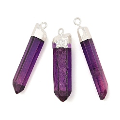 Темно-Фиолетовый Натуральные кристаллы с кварцевым кристаллом, форма пули, окрашенные, с платиновым латуни нахождения, темно-фиолетовый, 35~53x7~13x5.5~10 мм, отверстие : 2.5 мм