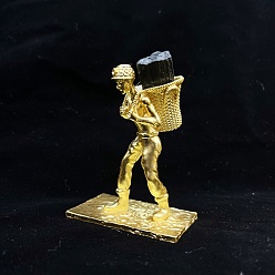Tourmaline Alloy Miner Ornaments with Raw Natural Tourmaline, for Office Home Display Decorations, 52x75mm