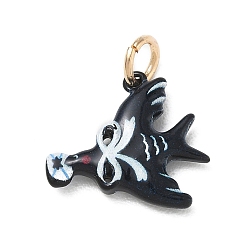 White Brass with Enamel Pendants, Dove with Bowknot Charms, Golden, White, 17x17x3.5mm, Hole: 4mm
