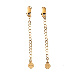 Античное Золото 925 удлинители цепи из стерлингового серебра, с застежками в виде когтей лобстера и подвесками, плоско-круглые, античное золото , 64x2.5 мм, отверстие : 2.4 мм