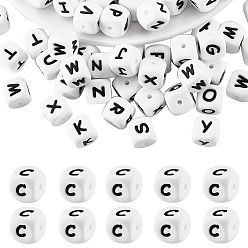 Letter C 20белые силиконовые бусины в виде кубических букв 12x12x12мм квадратные бусины с алфавитом в виде кубиков с 2прокладкой для отверстий мм мм свободные бусины с буквами для браслета, ожерелья, ювелирных изделий, letter.c, 12 мм, отверстие : 2 мм