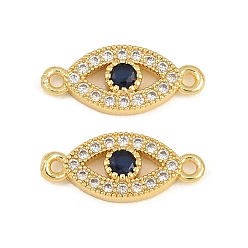 Real 18K Gold Plated Brass Micro Pave Marine Blue Cubic Zirconia Connector Charms, Evil Eye Links, Rack Plating, Long-Lasting Plated, Cadmium Free & Lead Free, Real 18K Gold Plated, 7x17x3mm, Hole: 1.4mm