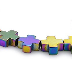 (966) Внутренний цвет Кристалл / Лиловато-лиловый на подкладке Гальванизировать немагнитных синтетический гематит греческий крест бисер пряди, с покрытием разноцветным, 10x10x4 мм, отверстие : 1 мм, около 39 шт / нитка, 15.5 дюйм