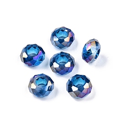 Стально-синий Прозрачное стекло европейские шарики, бусины с большим отверстием, с покрытием AB цвета, граненые, рондель, стальной синий, 13~14x7.5~8 мм, отверстие : 5.5~6 мм