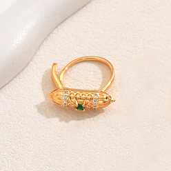 Зеленый Элегантные винтажные латунные кольца с колоннами и паве из кубического циркония для женщин, золотые, зелёные