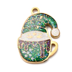 Santa Claus Рождество 304 эмалированные подвески из нержавеющей стали, с напудренным золотом, ионное покрытие (ip), без кадмия, без никеля и без свинца, Дед Мороз, 16.5x12x2 мм, отверстие : 1.4 мм