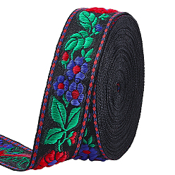 Noir Ruban polyester jacquard vintage, fleurs et feuilles, ruban tissé brodé, pour accessoires de couture, noir, 1-1/8 pouces (29 mm), 10m/rouleau