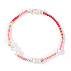 Бледно-Розовый Летние браслеты ручной работы из стеклянных бусин для женщин, с имитацией жемчуга, розовый жемчуг, внутренний диаметр: 6-1/2 дюйм (16.5 см)