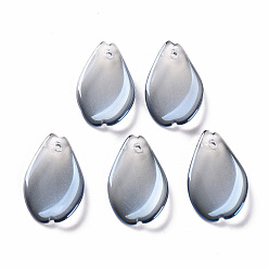Slate Gray Transparent Spray Painted Glass Pendants, Pearlized, Petaline, Slate Gray, 16x9.5x2mm, Hole: 1mm