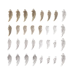 Mixed Color 32Pcs 8 Style Tibetan Style Pendants, Wing, Mixed Color, 20.7~34x7.5~11x1.5~2mm, Hole: 1~2.5mm, 4pcs/style