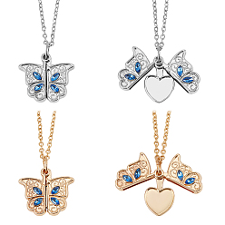 Золотой & Цвет Нержавеющей Стали 4 шт. 2 цвета сплава паве васильково-синее стекло пустое ожерелье с подвеской в виде бабочки для женщин, золотые и нержавеющая сталь цвет, 18.11 дюйм (46 см), лоток : 12.5x13.5 мм, 2 шт / цвет