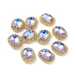 Светло-витражный Овал пришиваем стразами, граненый стеклянный горный хрусталь, многожильных ссылки, с оправой из латуни золотистого цвета со стразами, витражный свет, 17.5x14x7 мм, отверстие : 1 мм