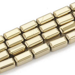 Светло-Золотое Покрытие Гальванизировать немагнитных синтетический гематит бисер пряди, кубоид, свет позолоченные, 8x4x4 мм, отверстие : 1 мм, около 50 шт / нитка, 16.14 дюйм