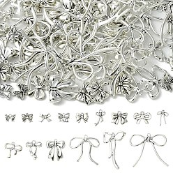Antique Silver 120Pcs 15 Styles Tibetan Style Alloy Pendants, Bowknot Charms, Antique Silver, 10~45x11~42x2~6mm, Hole: 1~2.5mm, 8pcs/style
