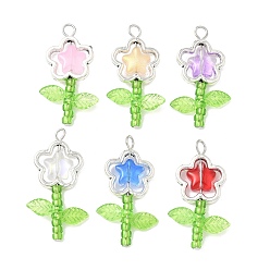 Античное Серебро Подвески в форме цветов из акрила, с железными штифтами с плоской головкой, оправами для бусин из сплава в тибетском стиле, прозрачными стеклянными бусинами, японским бисером и прозрачными акриловыми подвесками, античное серебро, 32x17.5x4 мм, отверстие : 3 мм