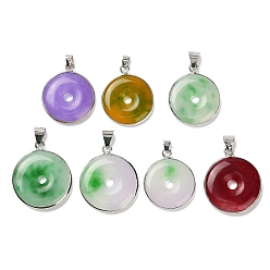Смешанные камни Природные смешанные подвески драгоценных камней, с латунной фурнитурой , подвески в виде пончиков/пи-дисков, платина, смешанные окрашенные и неокрашенные, 33~37x27.5~32x4~5 мм, отверстие : 6~8x4~5 мм