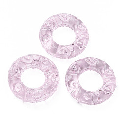 Pink Transparent Handmade Bumpy Lampwork Linking Rings, Round Ring, Pink, 25x6mm, Inner Diameter: 12mm