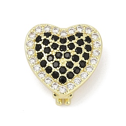 Черный Латунные микро проложить кубического циркония слайд прелести, сердце, без свинца и без кадмия, долговечный, стойки покрытие, реальный 18 k позолоченный, чёрные, 15.5x16.5x7.5 мм, отверстие : 11x12 мм