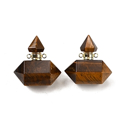 Тигровый глаз Натуральные подвески для флаконов с тигровым глазом, с 304 фурнитурой из нержавеющей стали, граненые, двойные остроконечные шармы-пули, золотые, 31~32x29~31x18 мм, отверстие : 1.9 мм