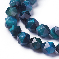 Steel Blue Natural Tiger Eye Beads Strands, Dyed & Heated, Faceted Star Cut Beads, Steel Blue, 7~8mm, Hole: 1mm, about 47~48pcs/strand, 15.2 inch~15.5 inch(38.5~39.5cm)