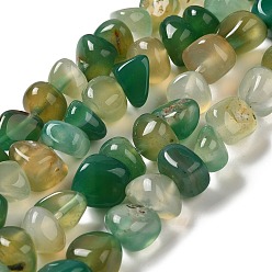 Green Natural Agate Beads Strands, Dyed & Heated, Nuggets, Tumbled Stone, Green, 6.5~13x10~13x1.5~11mm, Hole: 1.6mm, about 22pcs/strand, 7.20~7.72''(18.3~19.6cm)