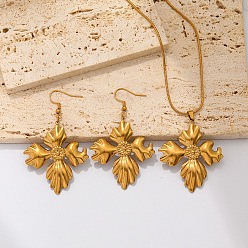 Golden 304 Stainless Steel Pendant Necklaces & Dangle Earrings, Flower, Golden, 400mm & 65x39mm