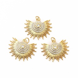 Настоящее золото 18K Стойка металлическая латунная микропрофилированная кубическая циркония подвески, долговечный, без свинца и без кадмия, очарование солнца, реальный 18 k позолоченный, золотые, 20x25x4 мм, отверстие : 4 мм