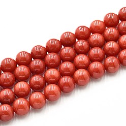 Коралловый Природного кварца нитей бисера, окрашенные, круглые, имитация юго-красный агат, коралл, 8~8.5 мм, отверстие : 0.9~1 мм, около 45~47 шт / нитка, 14.96~15.35 дюйм (38~39 см)