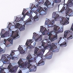 Thistle Electroplate Glass Beads Strands, Full Plated, Faceted, Bicone, Thistle, 3x3mm, Hole: 1mm, about 128~135pcs/strand, 13.8