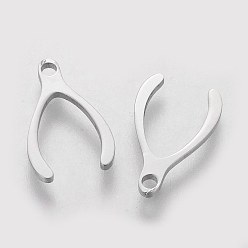 Stainless Steel Color 201 Stainless Steel Charms, Wishbone, Stainless Steel Color, 14.2x9x1mm, Hole: 1.5mm